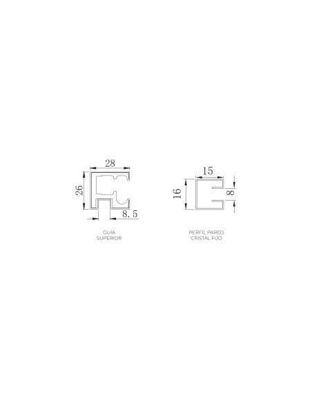 Mampara Level de SBX Ultra-Cromo · Plano técnico de perfiles