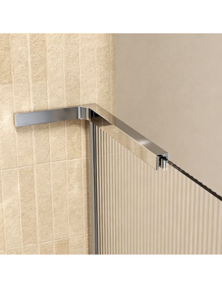 Mampara de ducha fija Fix Waves de SBX Ultra-Cromo · Detalle de fijación a pared Ultra Cromo