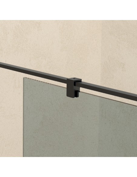 Mampara fija de ducha Front Dark Blue de SBX Black Gun Metal · Brazo superior y pinza de sujeción