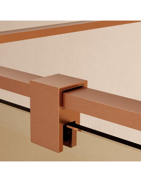 Mampara fija de ducha Corner Gold de SBX Oro Rosa Cepillado · Detalle de sujeción Oro Rosa Cepillado