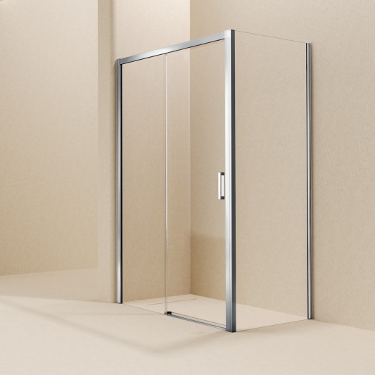 Mampara de ducha frontal Easy de SBX 1 fijo + 1 corredera Cromo · Principal; lateral fijo opcional