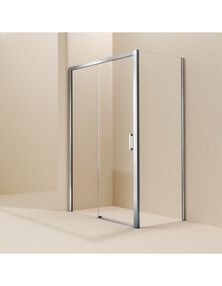 Mampara de ducha frontal Easy de SBX 1 fijo + 1 corredera Cromo · Principal; lateral fijo opcional