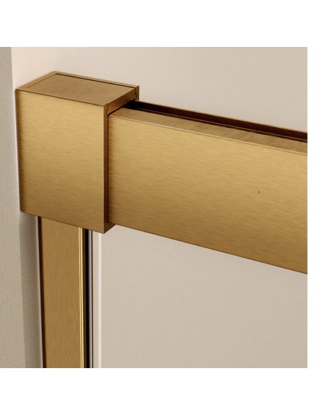 SBX_Imex Mampara de ducha frontal corredera Stylo Oro cepillado 1F+1C op.lateral fijo · Detalle de perfilería Oro Cepillado