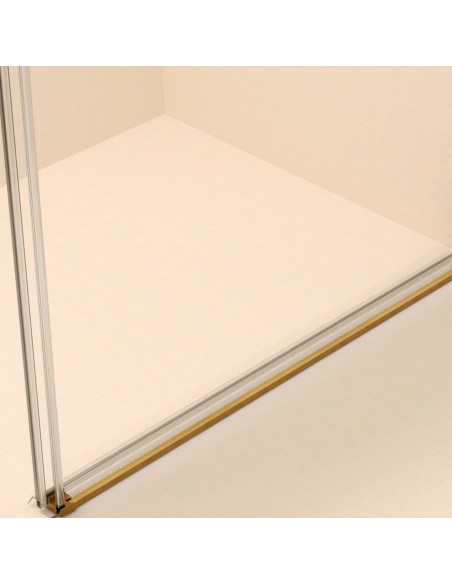 SBX_Imex Mampara de ducha frontal corredera Stylo Oro cepillado 1F+1C op.lateral fijo · Detalle del vierteaguas Oro Cepillado