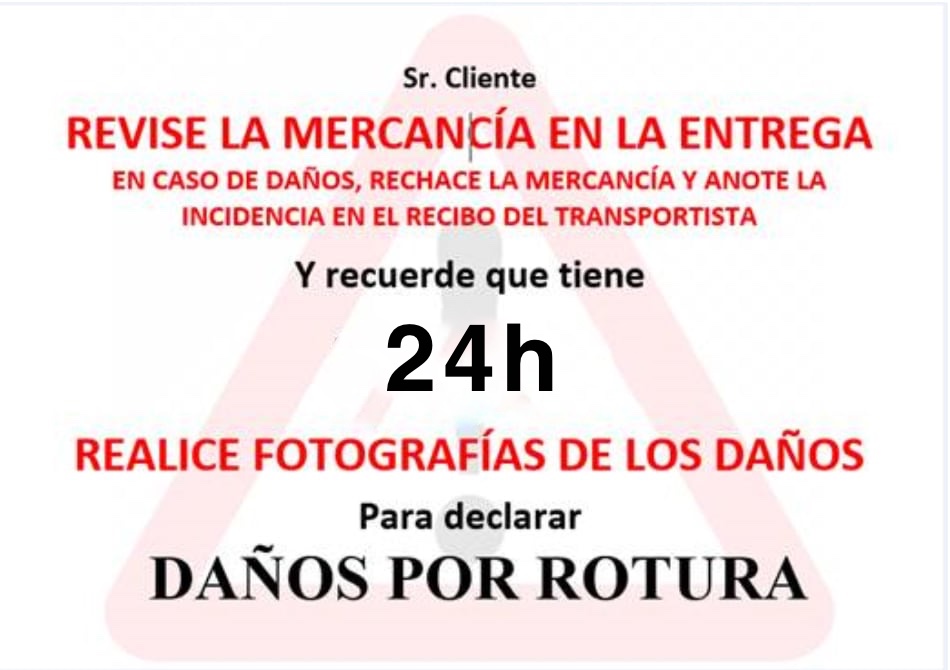 Aviso para revisar la mercancía y comunicar daños en 24 horas